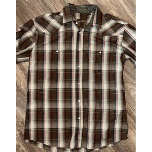 Roper Wear The West Pearl Snap Long Sleeve Plaid Shirt, Brown and Blue, Size M - Picture 1 of 7